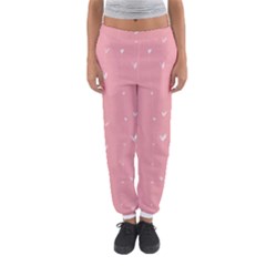 Pink Background With White Hearts On Lines Women s Jogger Sweatpants by TastefulDesigns