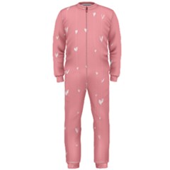 Pink Background With White Hearts On Lines Onepiece Jumpsuit (men)  by TastefulDesigns