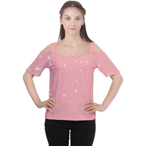 Pink Background With White Hearts On Lines Women s Cutout Shoulder Tee by TastefulDesigns