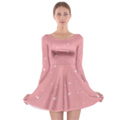 Pink Background With White Hearts On Lines Long Sleeve Skater Dress