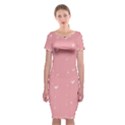 Pink background with white hearts on lines Classic Short Sleeve Midi Dress View1