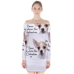 Chihuahua Long Sleeve Off Shoulder Dress by Valentinaart