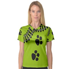 Green Prints Next To Track Women s V-neck Sport Mesh Tee