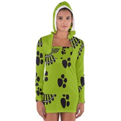 Green Prints Next To Track Women s Long Sleeve Hooded T-shirt by Nexatart