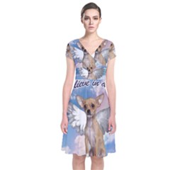 Angel Chihuahua Short Sleeve Front Wrap Dress by Valentinaart