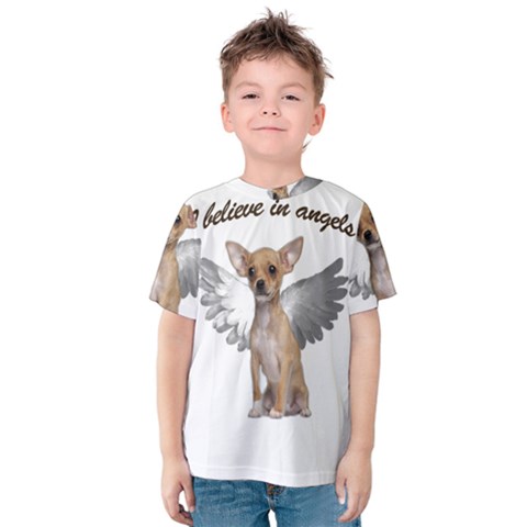 Angel Chihuahua Kids  Cotton Tee by Valentinaart