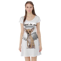 Angel Chihuahua Short Sleeve Skater Dress by Valentinaart