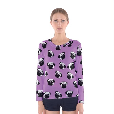 Pug Dog Pattern Women s Long Sleeve Tee by Valentinaart