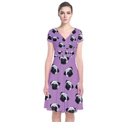 Pug Dog Pattern Short Sleeve Front Wrap Dress by Valentinaart