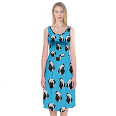 Pug Dog Pattern Midi Sleeveless Dress by Valentinaart