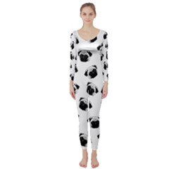 Pug Dog Pattern Long Sleeve Catsuit by Valentinaart