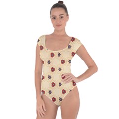 Orange Flowers Pattern    Short Sleeve Leotard