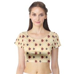 Orange Flowers Pattern         Short Sleeve Crop Top by LalyLauraFLM