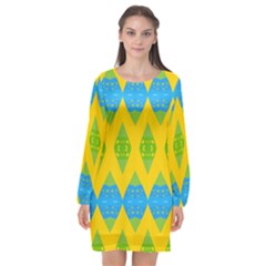 Rhombus Pattern     Long Sleeve Chiffon Shift Dress by LalyLauraFLM