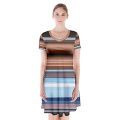 Color Screen Grinding Short Sleeve V-neck Flare Dress by Nexatart