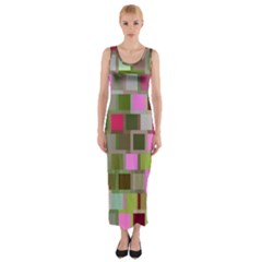 Color Square Tiles Random Effect Fitted Maxi Dress by Nexatart