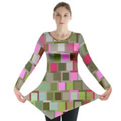 Color Square Tiles Random Effect Long Sleeve Tunic  by Nexatart