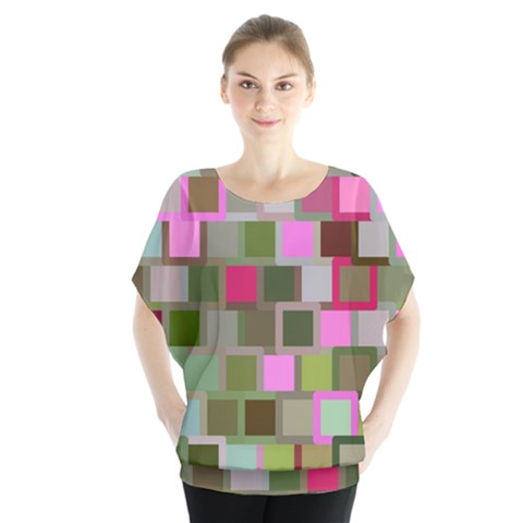 Color Square Tiles Random Effect Blouse by Nexatart