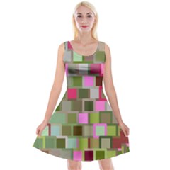 Color Square Tiles Random Effect Reversible Velvet Sleeveless Dress by Nexatart