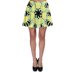 Yellow Snowflake Icon Graphic On Black Background Skater Skirt by Nexatart