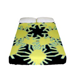 Yellow Snowflake Icon Graphic On Black Background Fitted Sheet (full/ Double Size) by Nexatart