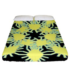 Yellow Snowflake Icon Graphic On Black Background Fitted Sheet (king Size) by Nexatart