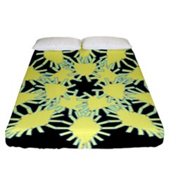 Yellow Snowflake Icon Graphic On Black Background Fitted Sheet (california King Size) by Nexatart