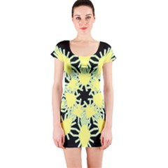 Yellow Snowflake Icon Graphic On Black Background Short Sleeve Bodycon Dress by Nexatart