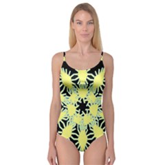 Yellow Snowflake Icon Graphic On Black Background Camisole Leotard  by Nexatart