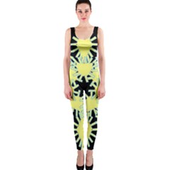 Yellow Snowflake Icon Graphic On Black Background Onepiece Catsuit by Nexatart