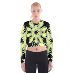 Yellow Snowflake Icon Graphic On Black Background Cropped Sweatshirt by Nexatart