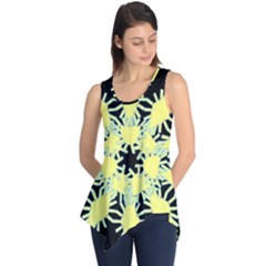 Yellow Snowflake Icon Graphic On Black Background Sleeveless Tunic by Nexatart