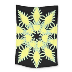 Yellow Snowflake Icon Graphic On Black Background Small Tapestry by Nexatart