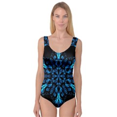 Blue Snowflake On Black Background Princess Tank Leotard  by Nexatart