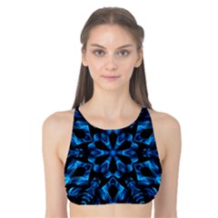 Blue Snowflake On Black Background Tank Bikini Top by Nexatart