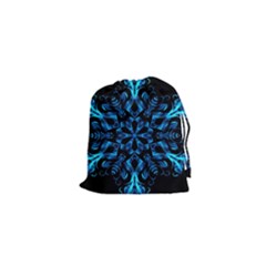 Blue Snowflake On Black Background Drawstring Pouches (xs)  by Nexatart