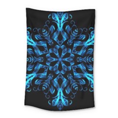 Blue Snowflake On Black Background Small Tapestry by Nexatart