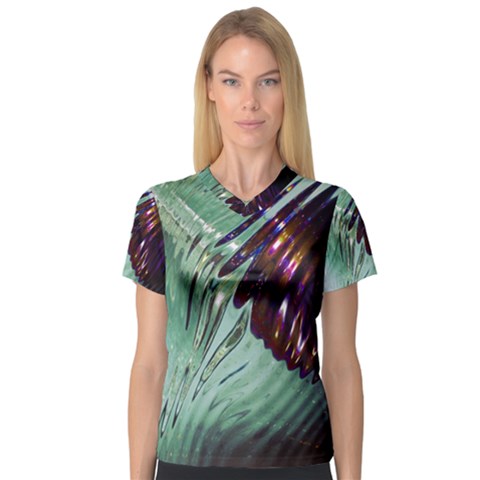 Out Of Time Glass Pearl Flowag Women s V-neck Sport Mesh Tee by Nexatart