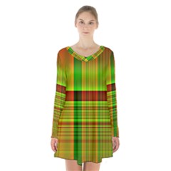 Multicoloured Background Pattern Long Sleeve Velvet V-neck Dress by Nexatart