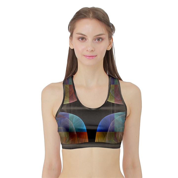 Black Cross With Color Map Fractal Image Of Black Cross With Color Map Sports Bra with Border