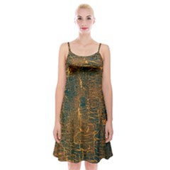 Black And Yellow Color Spaghetti Strap Velvet Dress