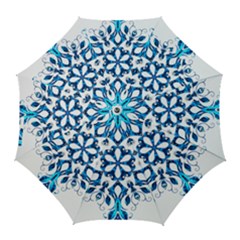 Blue Snowflake On Black Background Golf Umbrellas by Nexatart