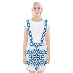 Blue Snowflake On Black Background Suspender Skirt by Nexatart