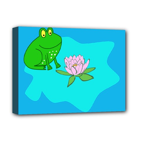 Frog Flower Lilypad Lily Pad Water Deluxe Canvas 16  X 12   by Nexatart