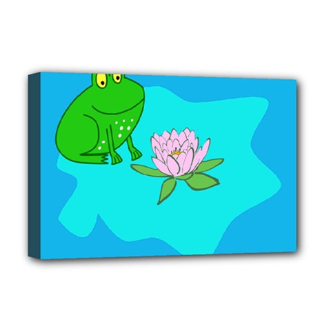 Frog Flower Lilypad Lily Pad Water Deluxe Canvas 18  X 12   by Nexatart