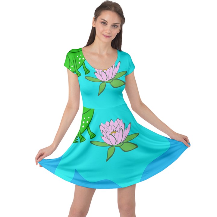 Frog Flower Lilypad Lily Pad Water Cap Sleeve Dresses