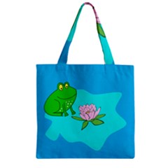 Frog Flower Lilypad Lily Pad Water Zipper Grocery Tote Bag by Nexatart