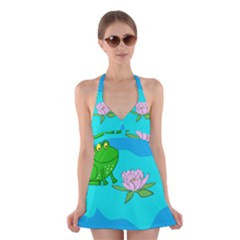 Frog Flower Lilypad Lily Pad Water Halter Swimsuit Dress by Nexatart