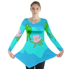 Frog Flower Lilypad Lily Pad Water Long Sleeve Tunic  by Nexatart