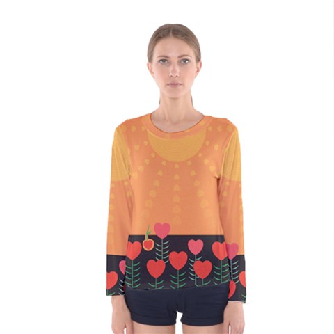 Love Heart Valentine Sun Flowers Women s Long Sleeve Tee by Nexatart